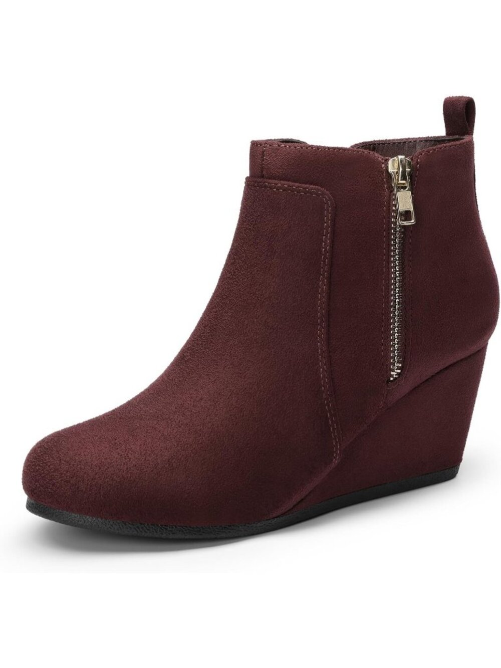 Women's Burgundy Faux Suede Cushioned Insole Fashion Wedges Casual Ankle Boots